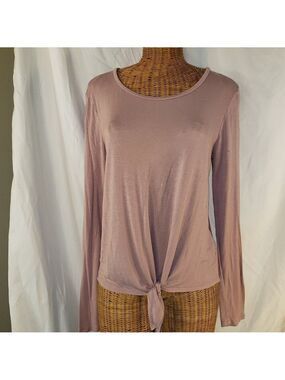 Sweet Teas by Pink Rose Mauve Long Sleeve Scoop Neck Knot Hem Tunic - L